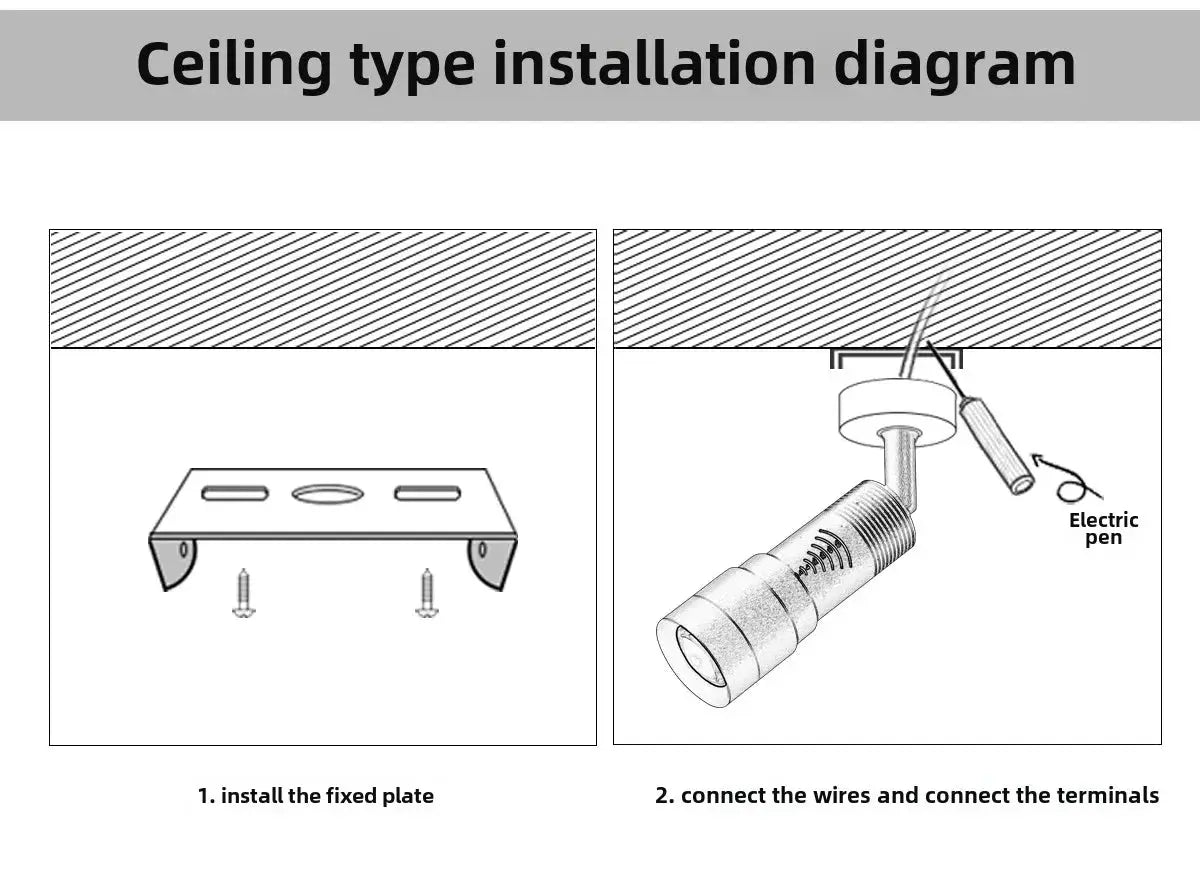 Simples Market surface-mounted LED ceiling spotlight installation diagram showing mounting plate and wiring connections.
