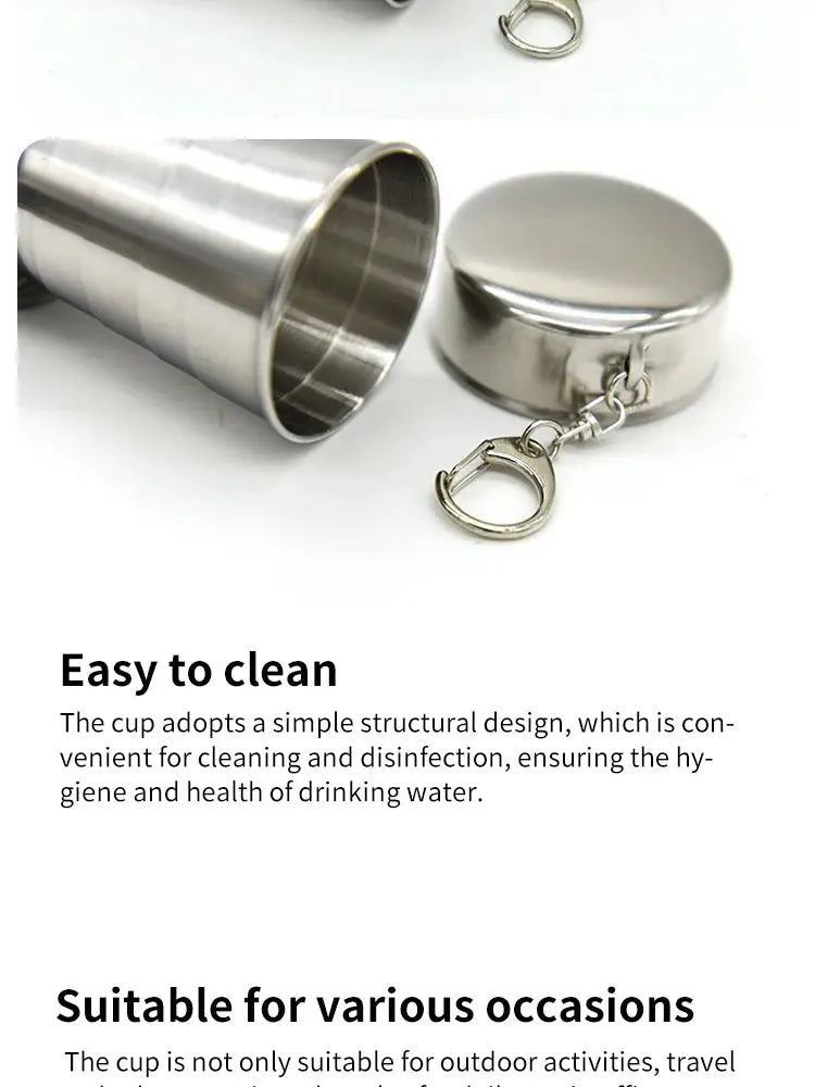 Simples Market stainless steel telescopic camping cup set, 2 pieces with lid and key ring
