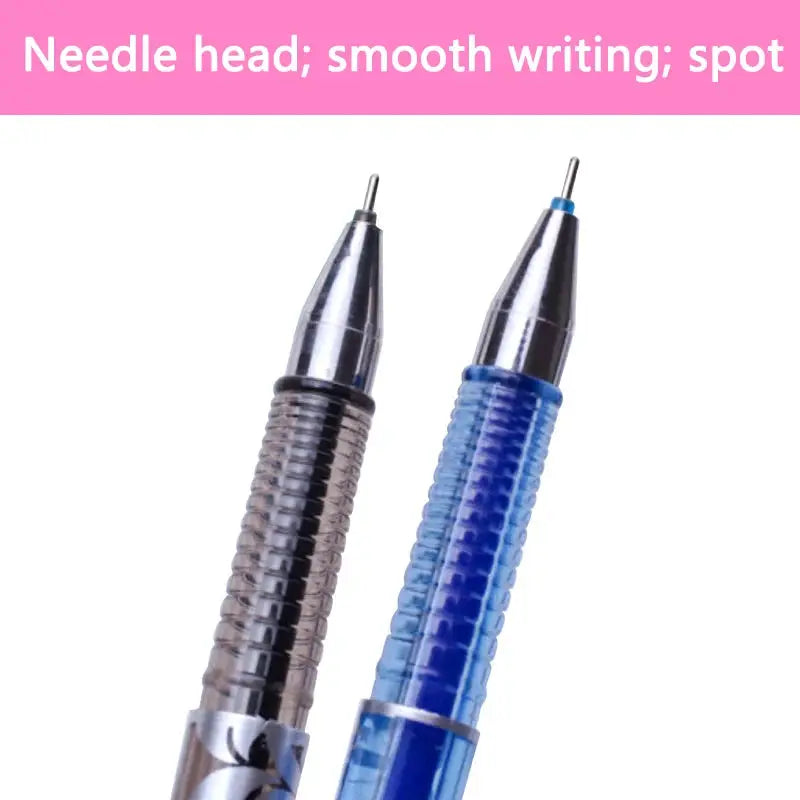 Two erasable gel pens with ribbed blue and brown grips