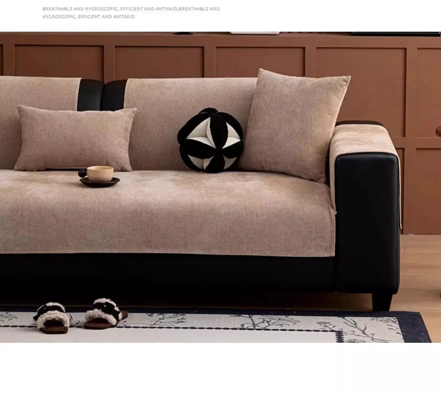 Minimalist Twill Chenille Anti-Slip Sofa Cover by Simples Market in beige for all-season use on a modern sofa