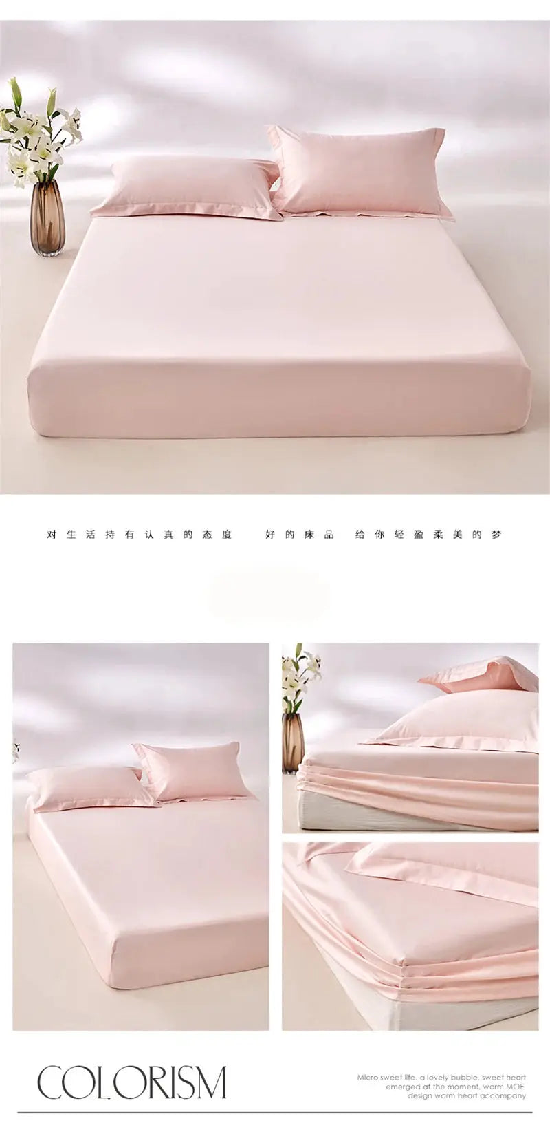 100% Egyptian cotton fitted sheet, pink with elastic edges, fits 140/160/200 cm.