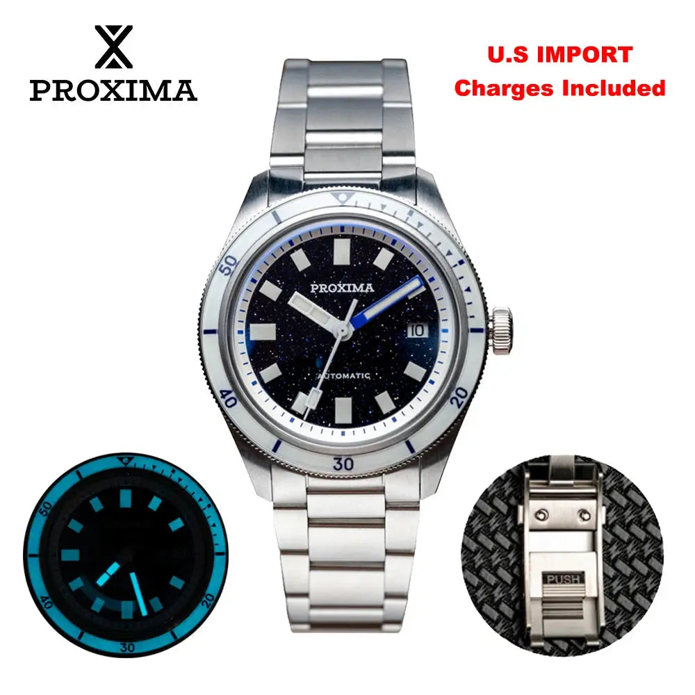 Proxima PX1721 men's automatic watch with aventurine dial, 39mm stainless steel case and bracelet