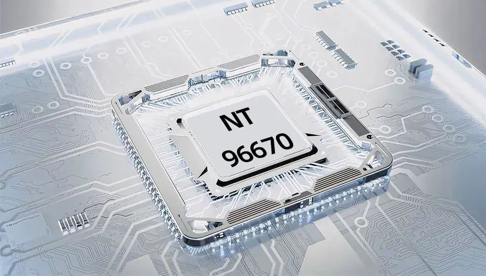 Dash Cam processor NT 96670 on a silver circuit-board, close-up image