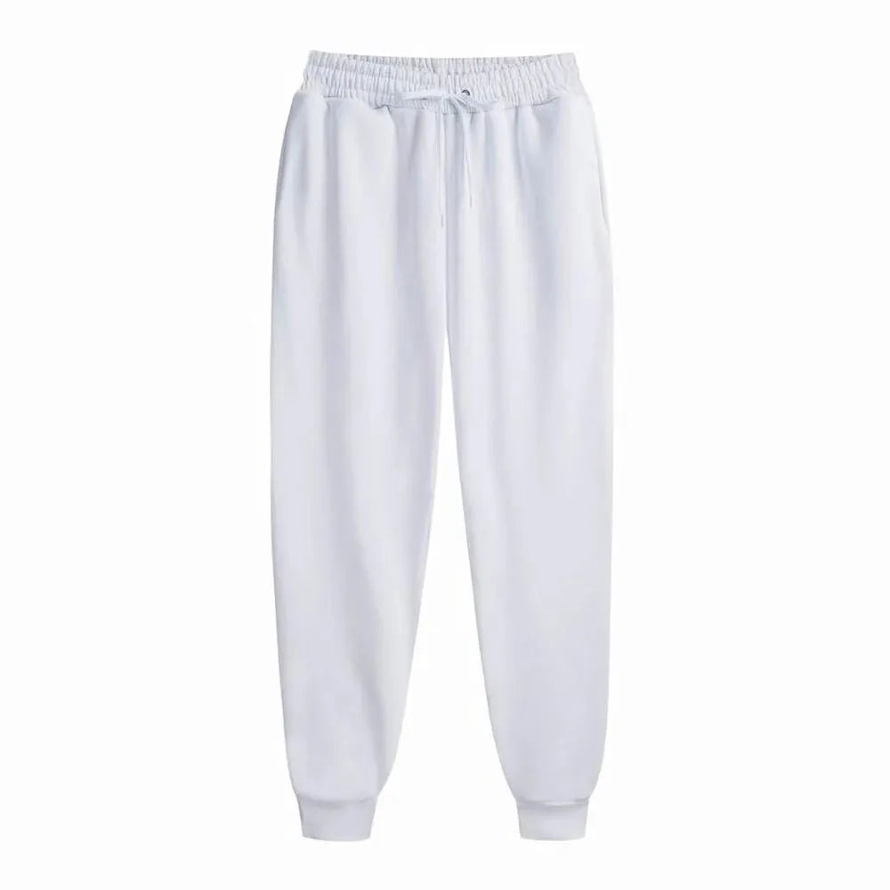 Mens casual white fleece jogger sweatpants by Simples Market, solid-color athletic long pants