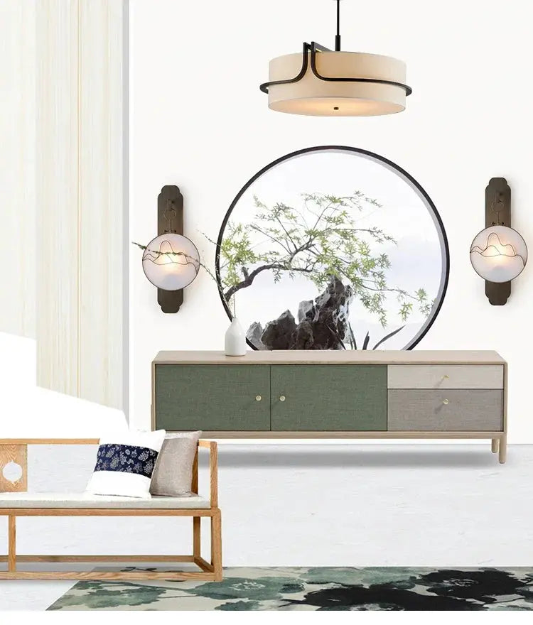 Modern Fabric Art Ceiling Chandelier, black metal with beige fabric drum shade, Simples Market