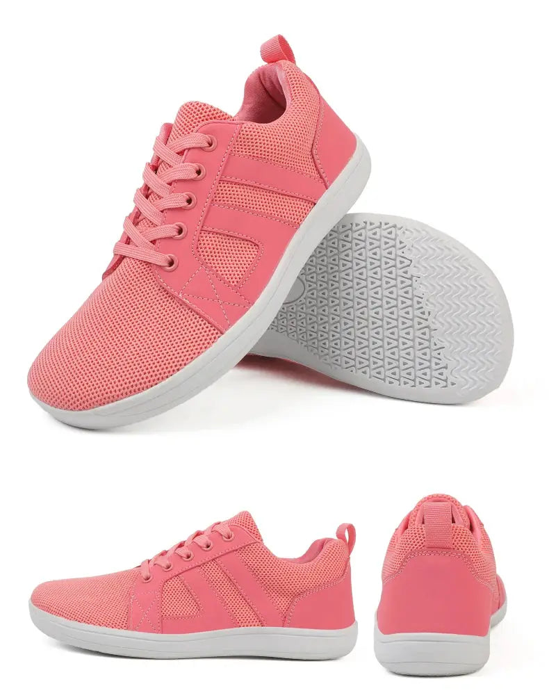 Wide-toed pink sports shoes by Simples Market, mesh upper with white sole
