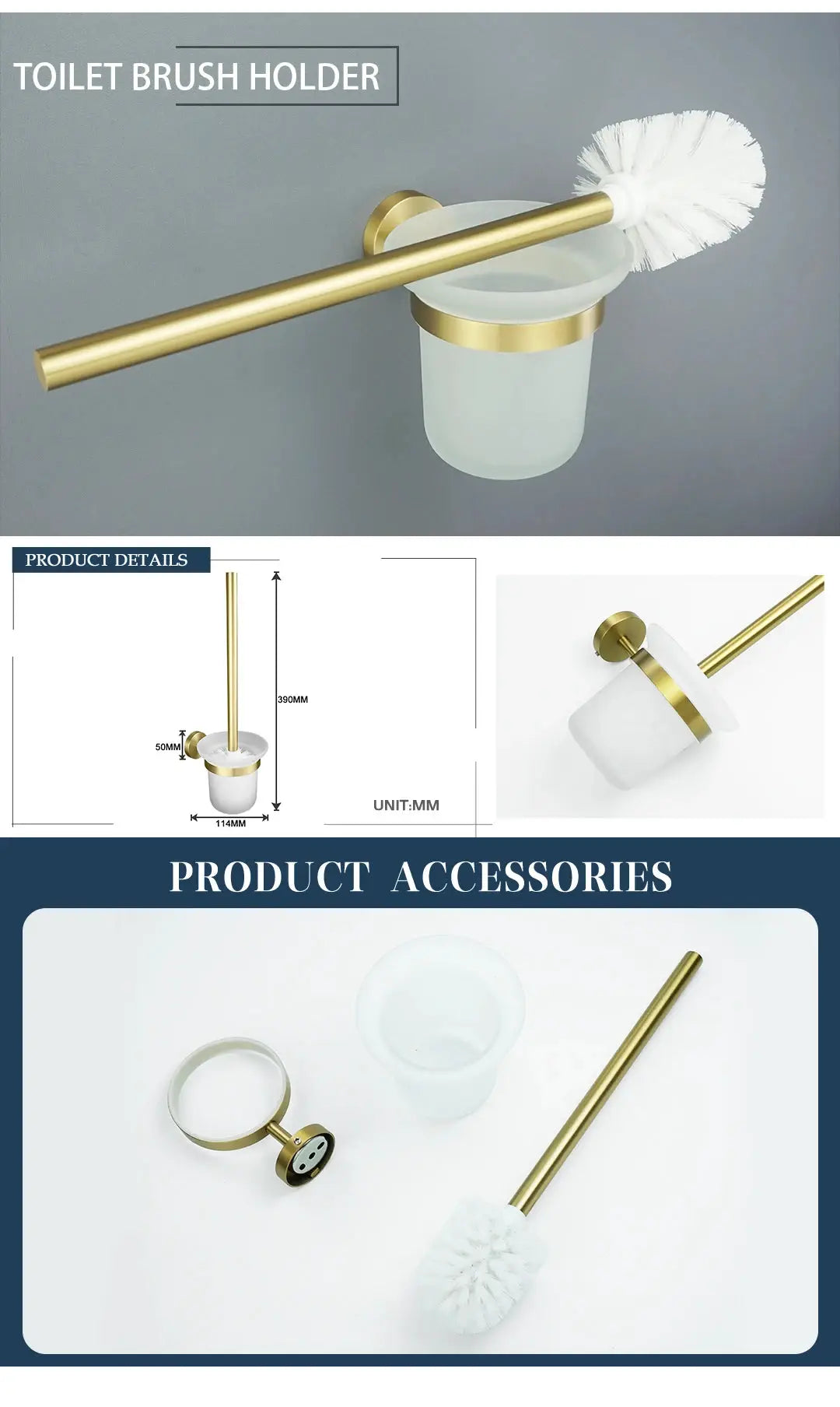 Simples Market brushed gold knurled brass bathroom hardware set with toilet brush holder and towel bar
