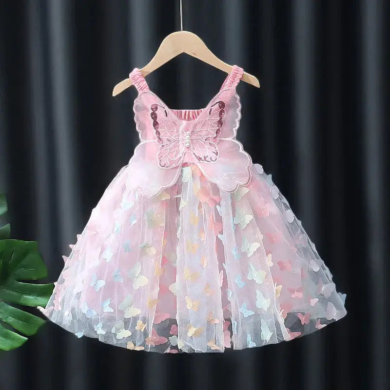 Baby Girl Dress Summer Butterfly Wings Halter Dazzle Puffy Skirt Princess Style for Baby Girls