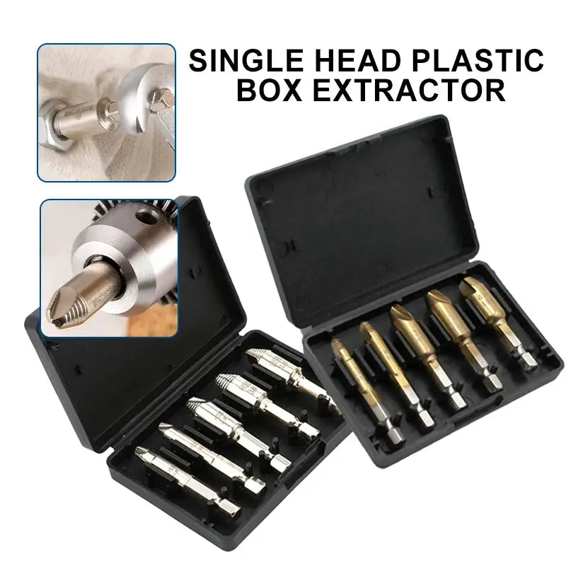 5 Piece Hex Handle Screw Extractor Set For Wood And Metal Removal With Single Head Cutting Edge