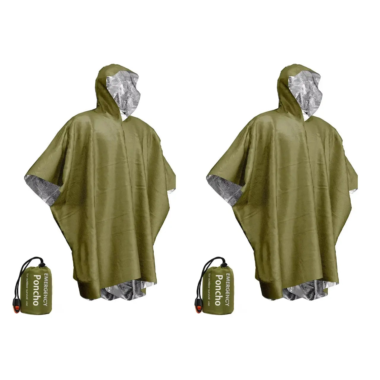 Emergency Waterproof Poncho With Aluminum Film Disposable Thermal Blanket For Camping Survival Gear And Rain Protection