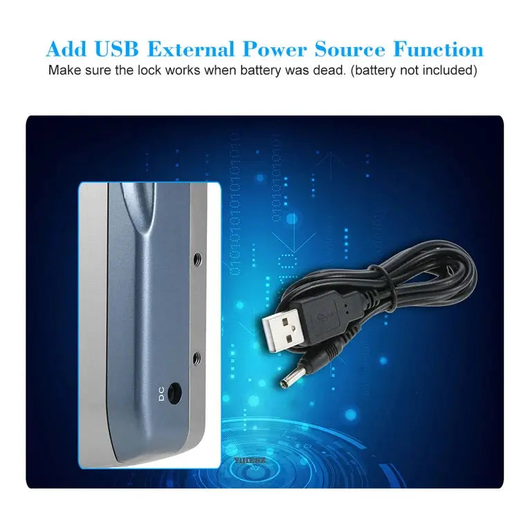 Wafu 019 remote control door lock, silver metal deadbolt with USB power cable