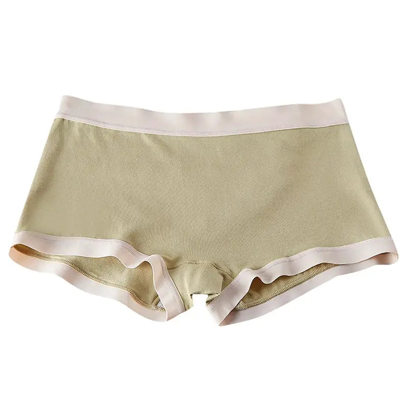 BANNIROU mid-rise seamless women's boyshort underwear beige with pink trim