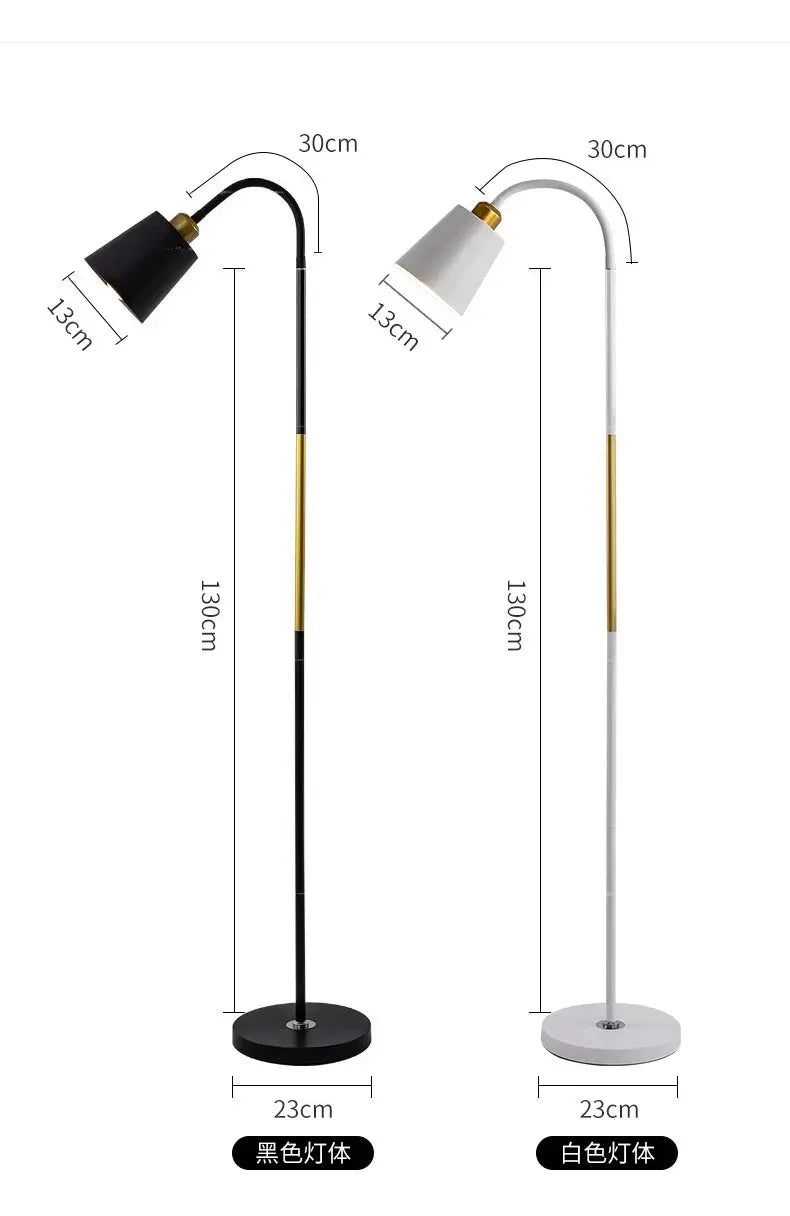 Floor lamp pair in black and white, wrought iron with adjustable head by Simples Market; 130 cm tall, 23 cm base.