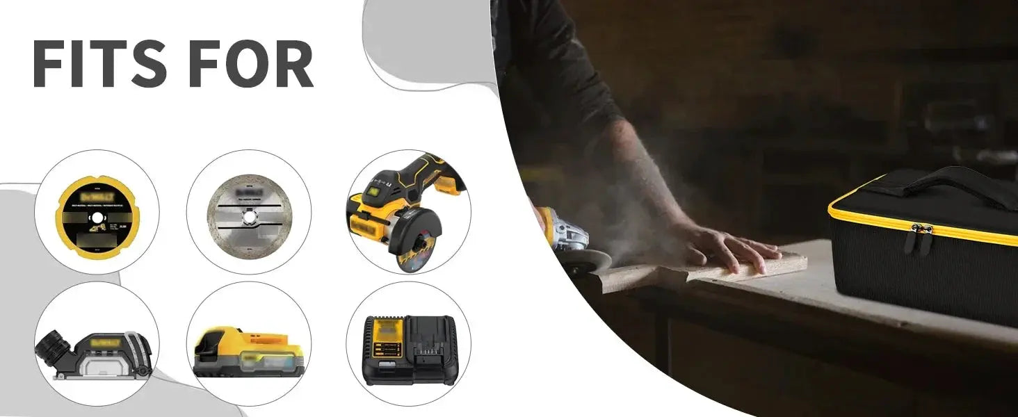 Storage bag by Simples Market for DEWALT 20V MAX DCS438B, black with yellow zipper.