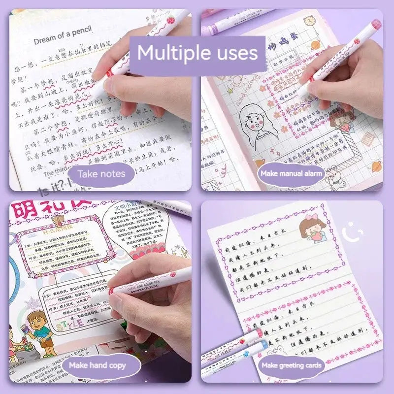 6Pcs Set Flower Line Shape Roller Tip Highlighter Pens Curve Liner Marker Kawaii Korean Stationery School Office Gifts