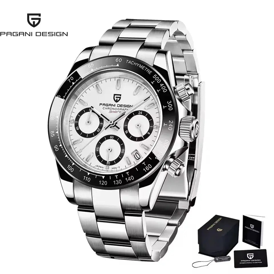 PAGANI DESIGN 40mm New V2 Mens Quartz Watch With Sapphire Crystal Retro Chronograph Stainless Steel Waterproof Wristwatch