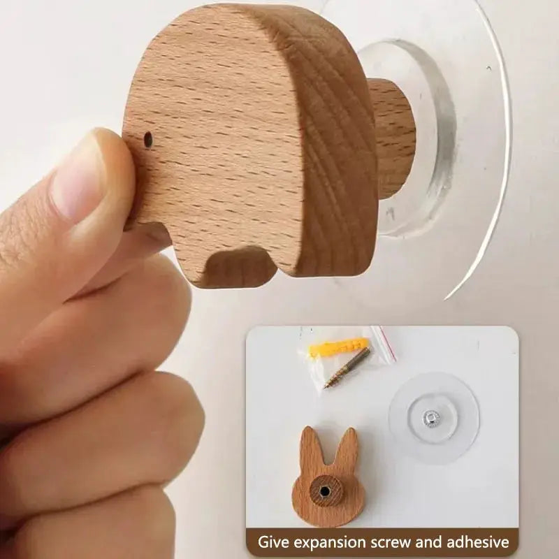 Wooden bunny wall hook for kids; natural solid wood with wall mounting hardware