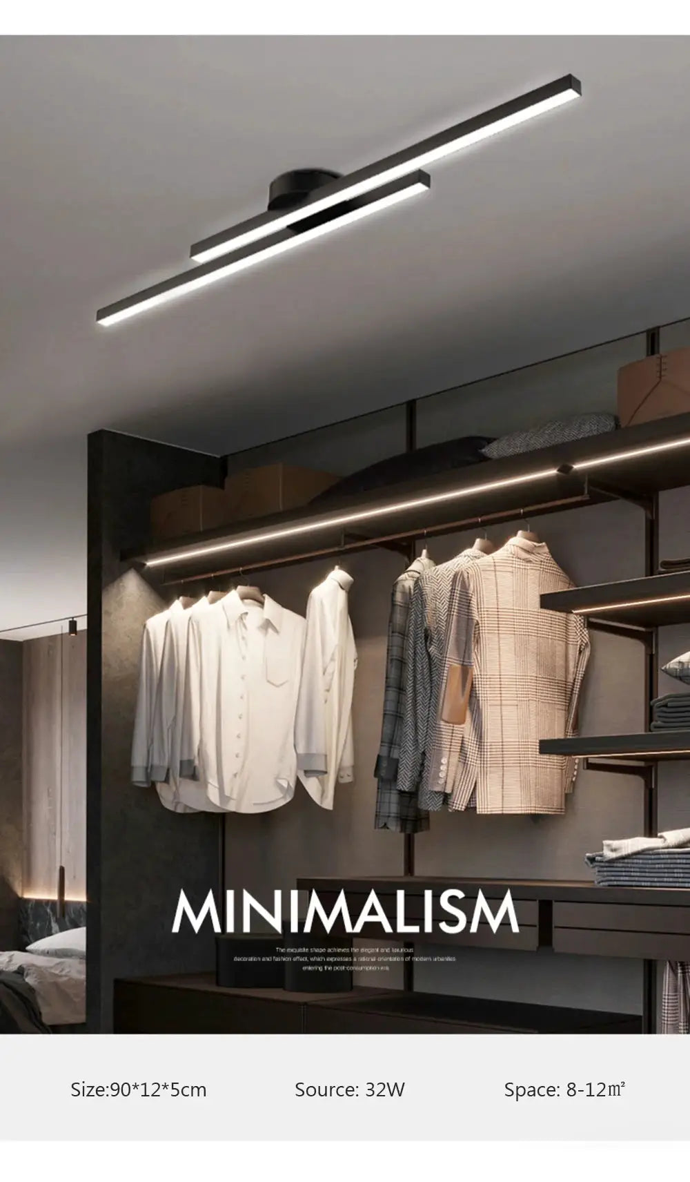 Modern dual-bar LED ceiling light, black metal finish, 60/80 cm length