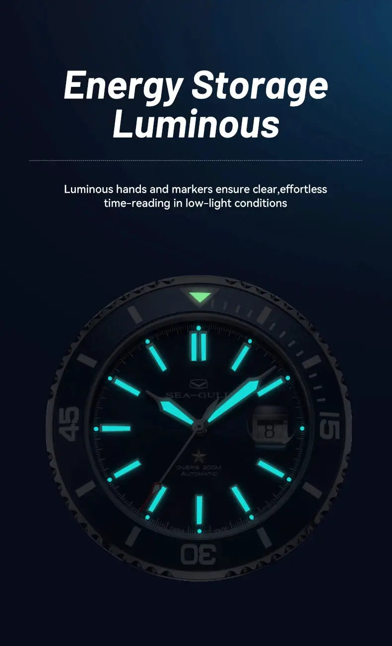 Sea-Gull Ocean Series diving watch with blue dial and luminous teal markers