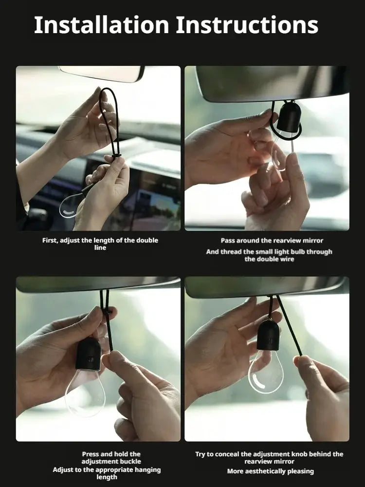 SEAMETAL car LED bulb hanging ornament for rearview mirror; black cap with clear bulb