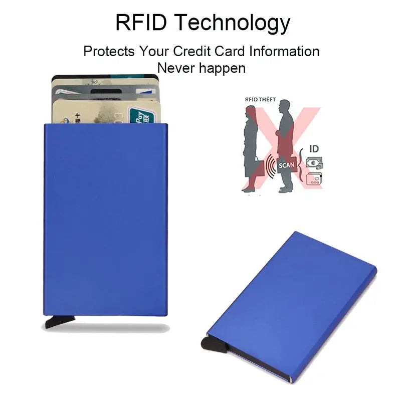 RFID aluminium cardholder by Simples Market, blue slim minimalist wallet for men and women