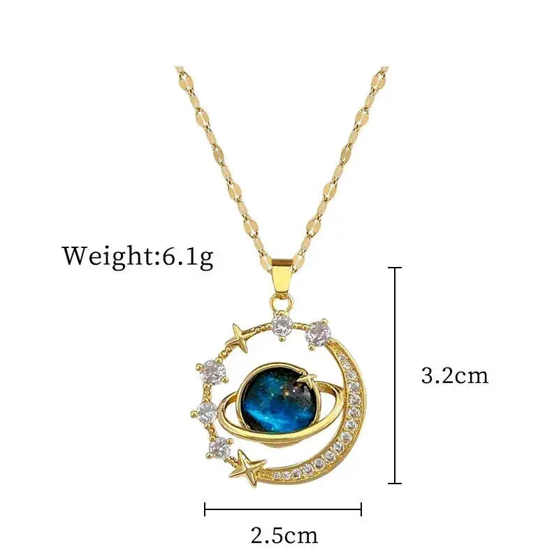 Light Luxury Titanium Steel Star Series Necklace For Women With Gold Planet Moon Astronaut Pendant Jewelry Gift