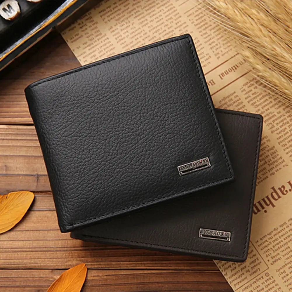Simples Market Classic Short genuine leather men's wallets with coin pocket, black and brown, 2 wallets