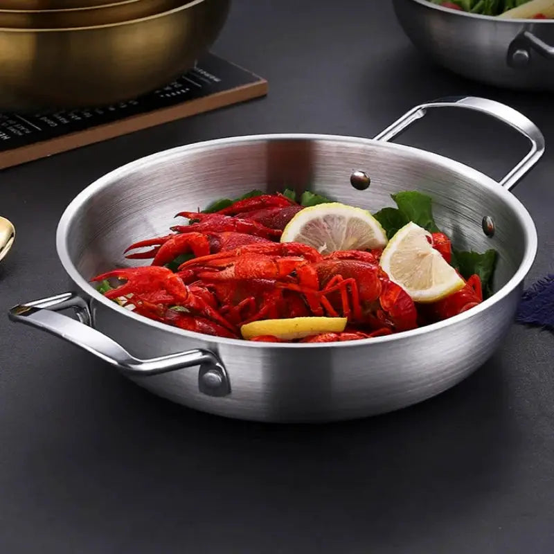 StellarChef Stainless Steel Saucepan and Dry Pot Set With Handle for Paella Seafood Rice and More