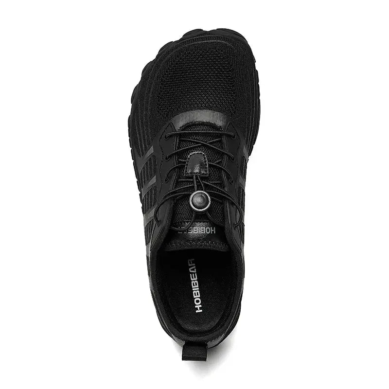 HOBIBEAR barefoot shoes, black breathable lace-up sneakers, top view