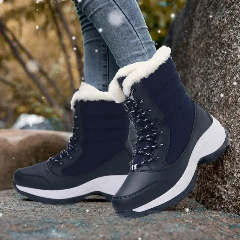 SnowStride Women Platform Snow Boots Non Slip Waterproof Winter Ankle Boots With Warm Fur Lining