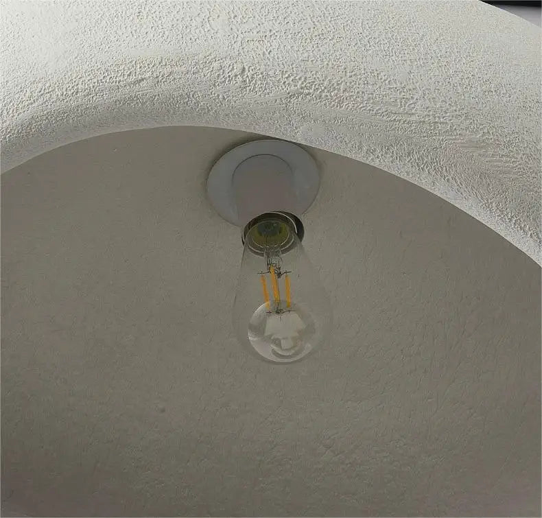 Nordic Wabi Sabi pendant light with clear glass LED filament bulb and white canopy