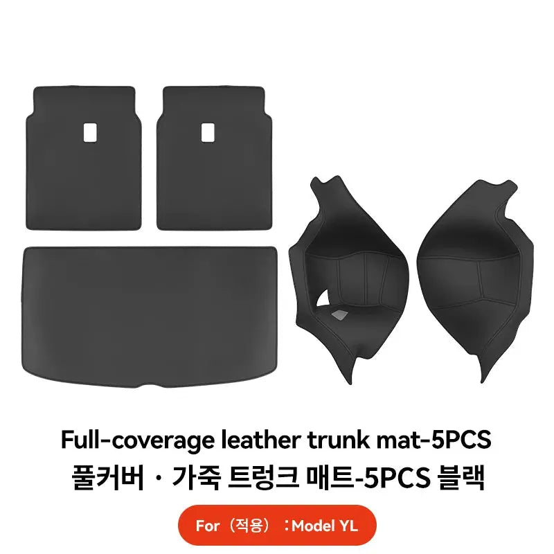 5-piece trunk mat set for Tesla Model YL, black Nappa leather, all-weather anti-scratch full-coverage liner