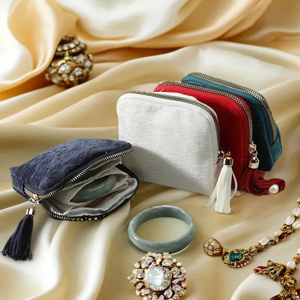 VelvetVault 5 Layer Travel Jewelry Case With Secure Tassel Zipper And Velvet Lining For Watches Rings Bracelets Earrings