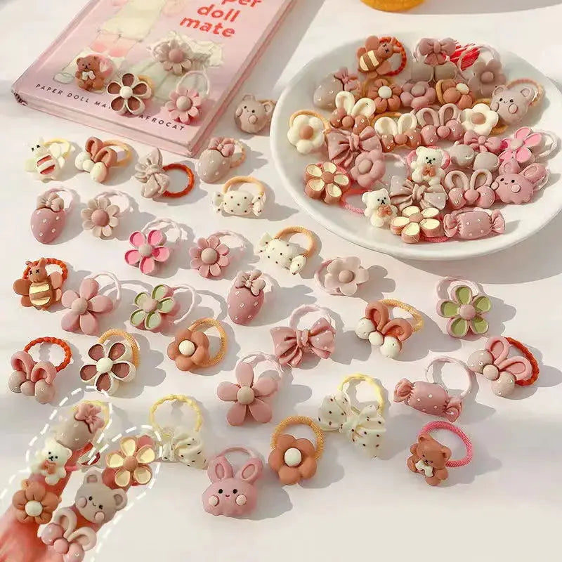 Pack Of 10 20 30 40 50 Cute Cartoon Bear And Bunny Hair Elastic Bands For Girls And Kids