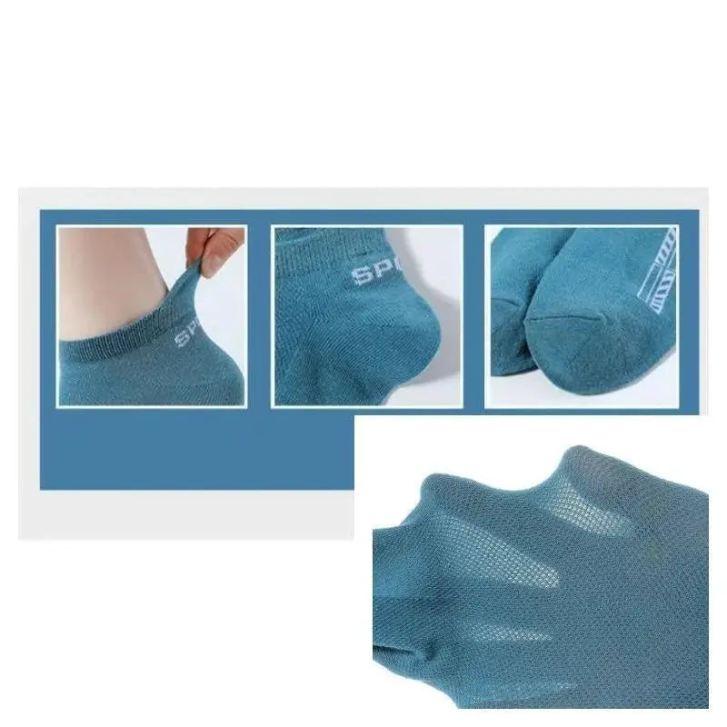 5 Pairs Men Ankle Socks Breathable Cotton Elastane Sports Mesh Casual Athletic Summer Thin Short Size 38 to 45