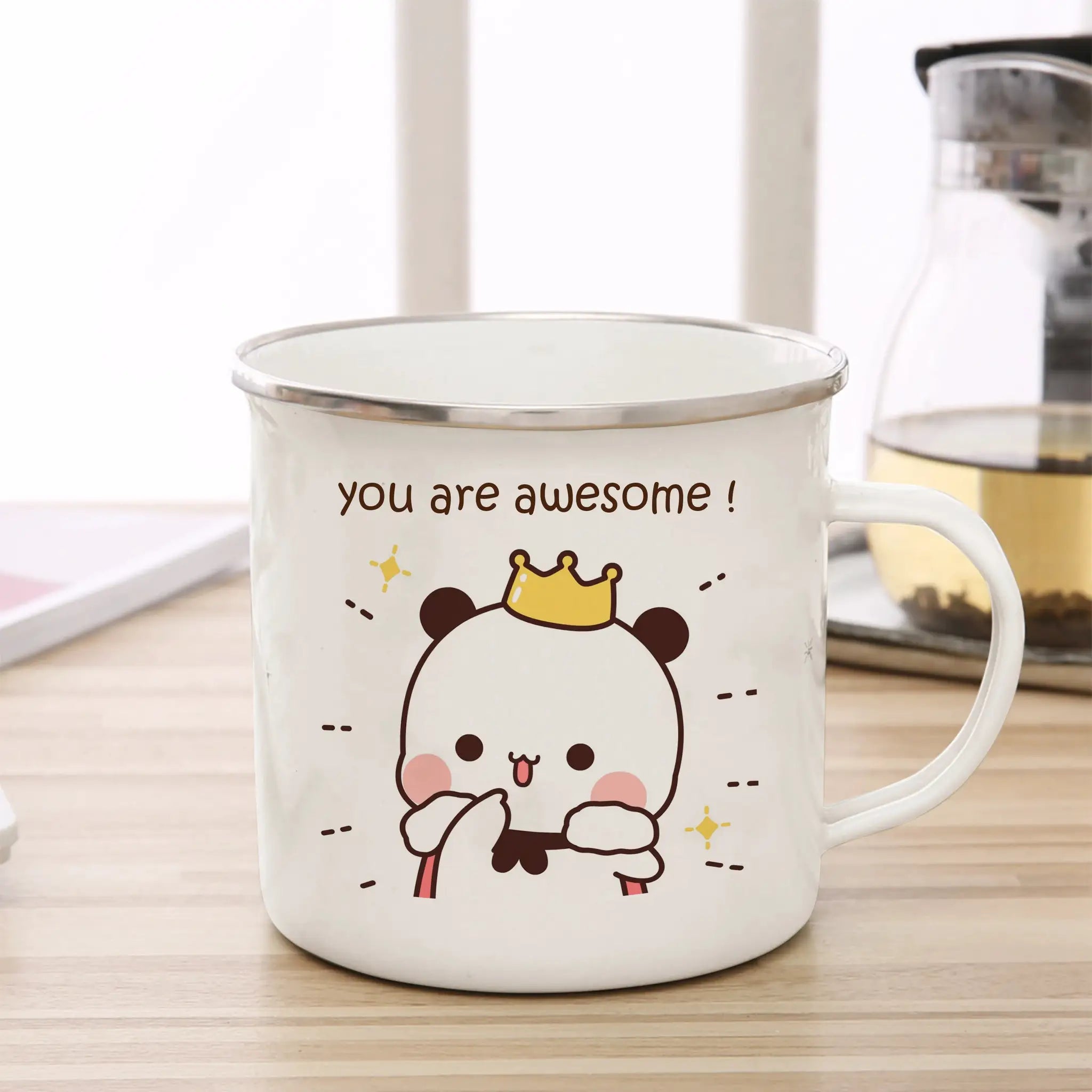 Cute Cup Co Cartoon Milk Mocha Bear Enamel Cup 11oz Eco Friendly Coffee Tea Cup Gift For Couple