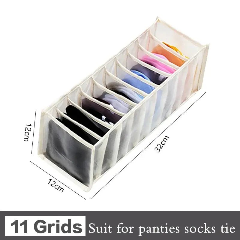 White fabric 11-grid underwear and socks organizer box for wardrobe drawers
