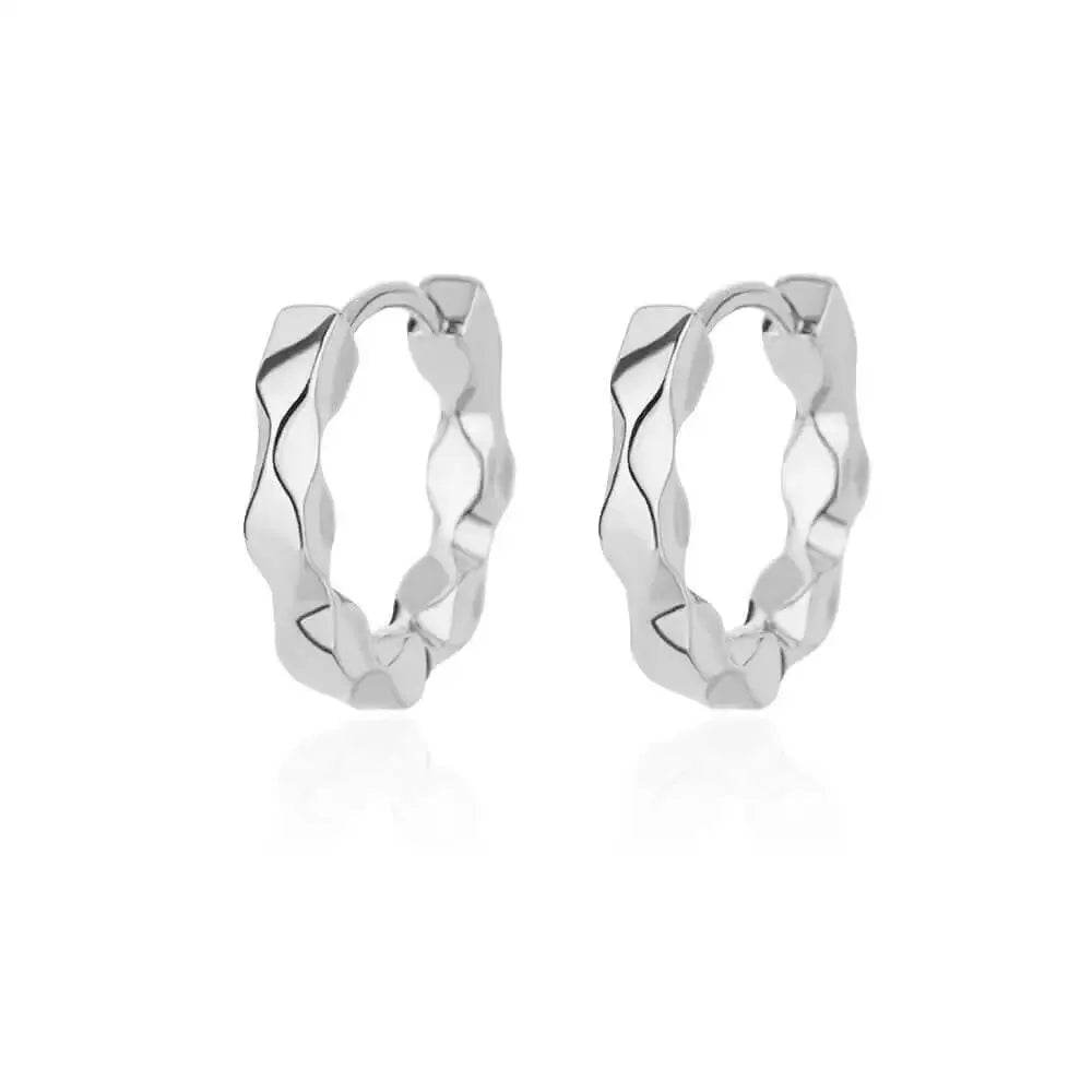 Simples Market silver stainless steel round hoop earrings with twisted textured design, pair