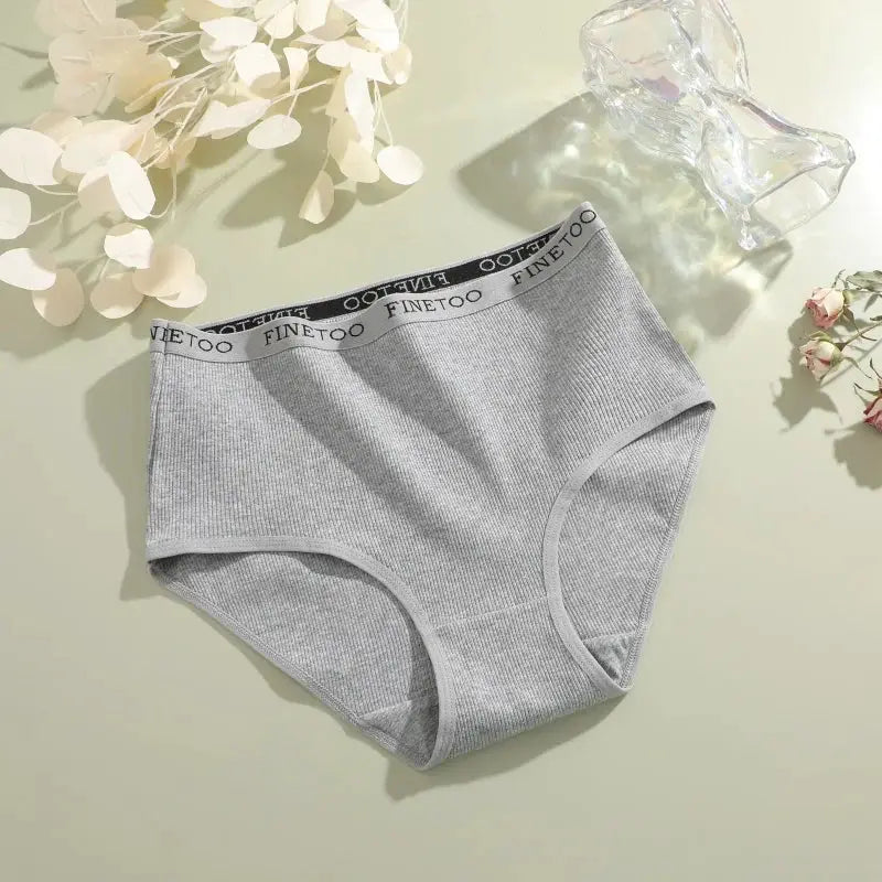 Women's seamless cotton briefs, gray fabric with Finetoo waistband, breathable low-rise underwear
