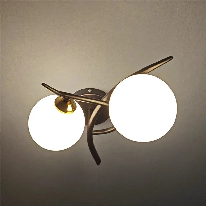 Simples Market Nordic iron ceiling light with two glass globes and warm LED bulbs