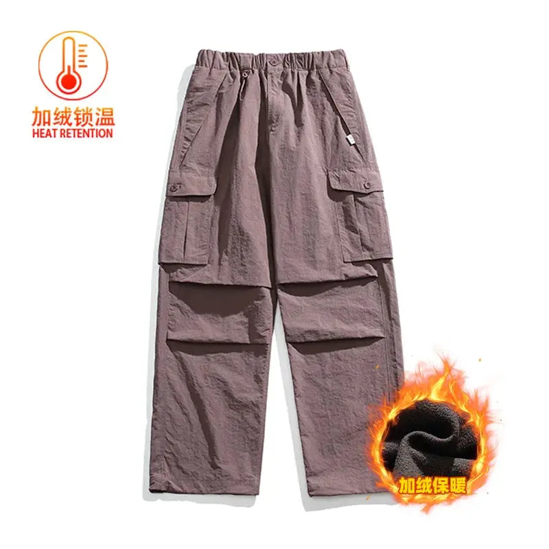 Simples Market ultra loose cargo pants, brown wide-leg unisex, waterproof quick-dry outdoor cargo trousers