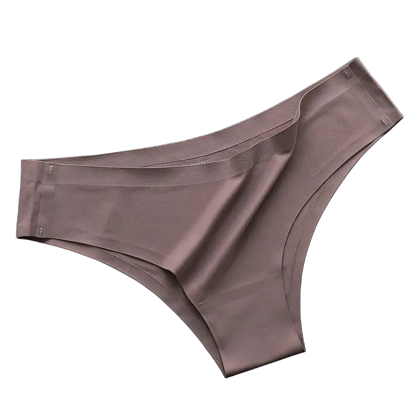 Seamless Brazilian panties 4-piece set in taupe ice-silk fabric, low-rise bikini underwear by Simples Market.