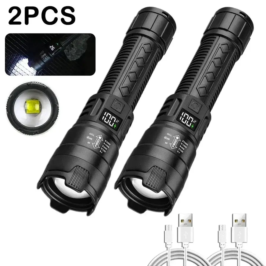 VoltPro UltraBeam 300000LM Tactical LED Flashlight With Digital Display And USB C Charging For Camping And Hunting