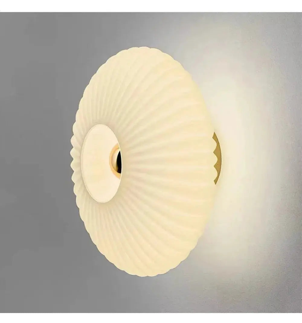 Nordic LED glass wall sconce with circular pleated diffuser, warm white light by Simples Market