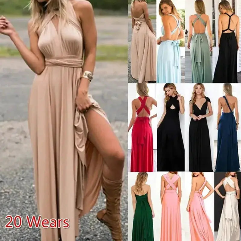 Fashion Multiwear V Neck Maxi Dress With Adjustable Straps For Summer Versatile Long Dress