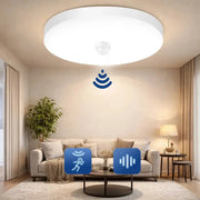 Motion sensor LED ceiling light by Simples Market, round white flush-mount fixture for modern interiors.