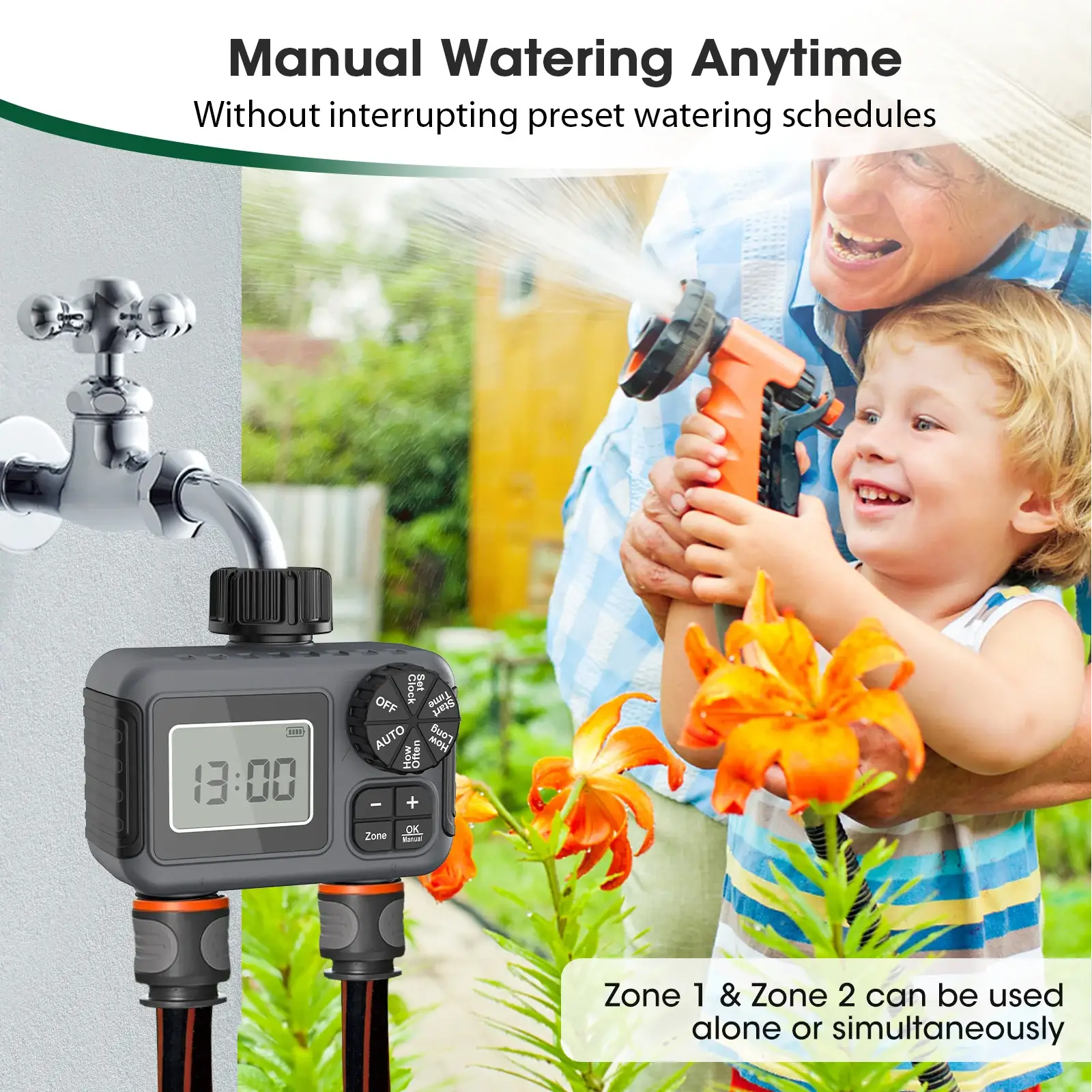 Insoma 2 Zone Sprinkler Timer Programmable Garden Hose Timer Water Saving Irrigation Controller IPX5