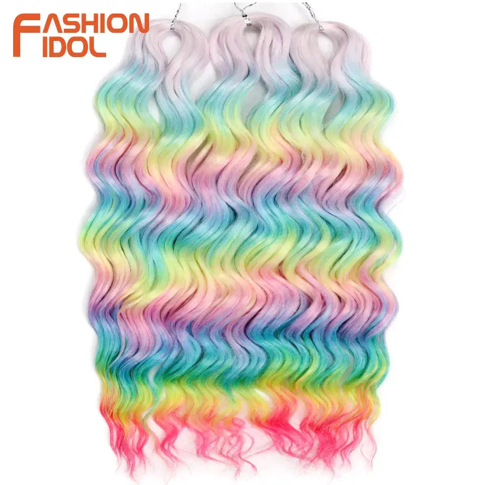 Anna 24in synthetic hair water-wave extensions in ombre rainbow blend