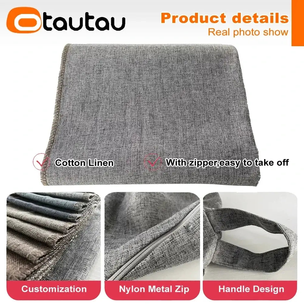 OTAUTAU 70cm cotton linen bean bag sofa, gray, with zipper and handle; Simples Market