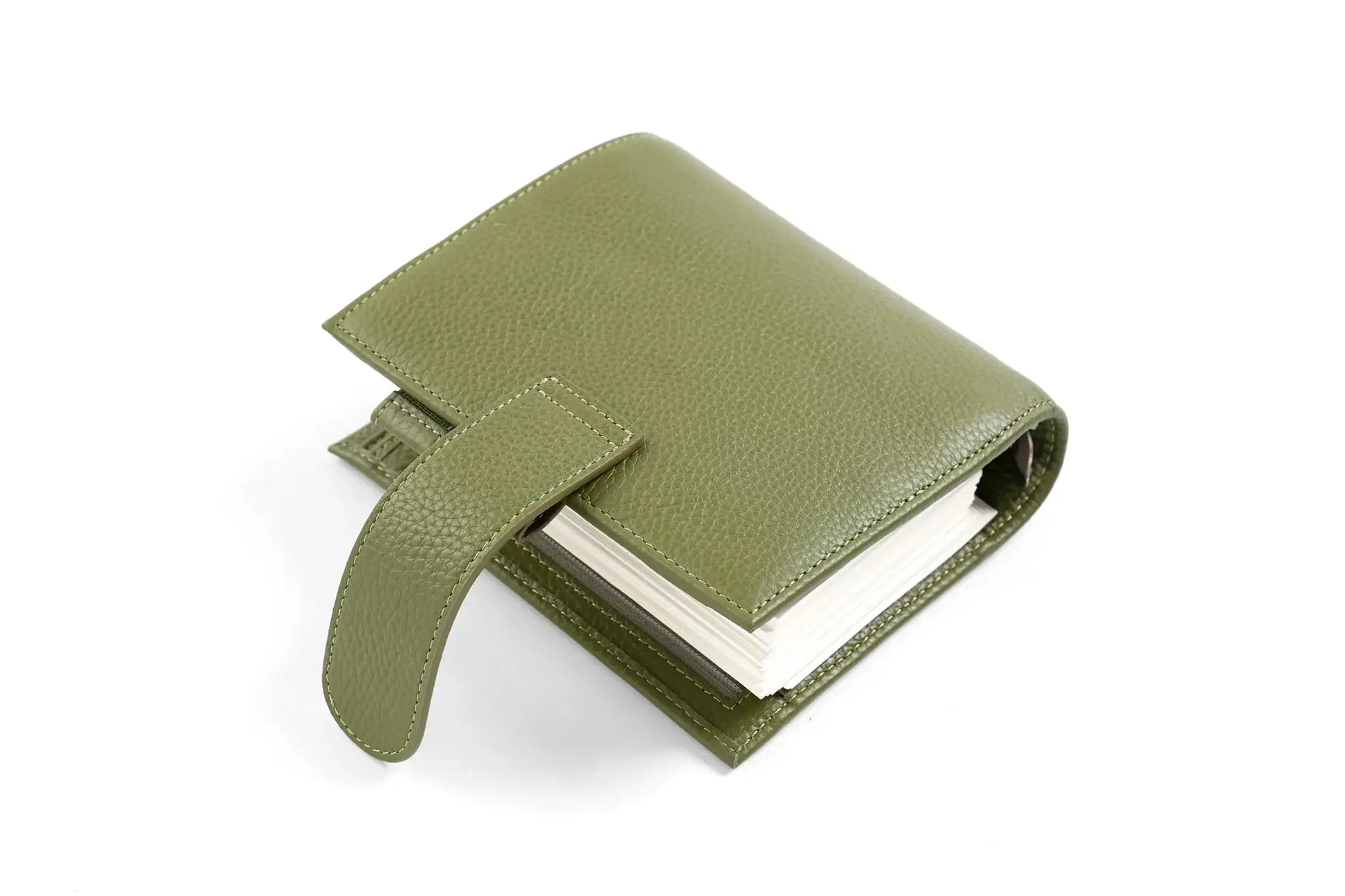 Simples Market Moterm Luxe 2.0 olive green pebble-grain leather pocket planner with strap closure